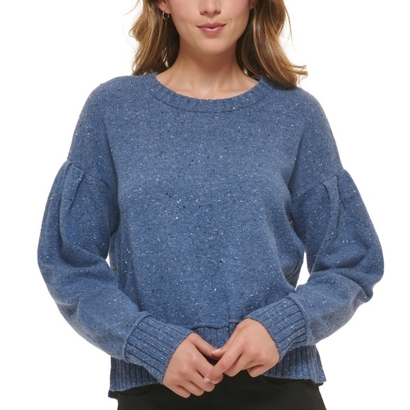 DKNY Crew Neck Long Puffed Volume Sleeve Pleated Dropped Shoulder Sweater Sz XL - Picture 1 of 9